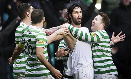 Celtic's Georgios Samaras, second right, scored against Aberdeen in the Scottish Premier League