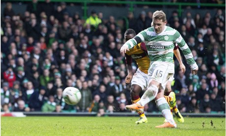 Celtic's Kris Commons scores a penalty against Motherwell in the Scottish Premiership at Celtic Park